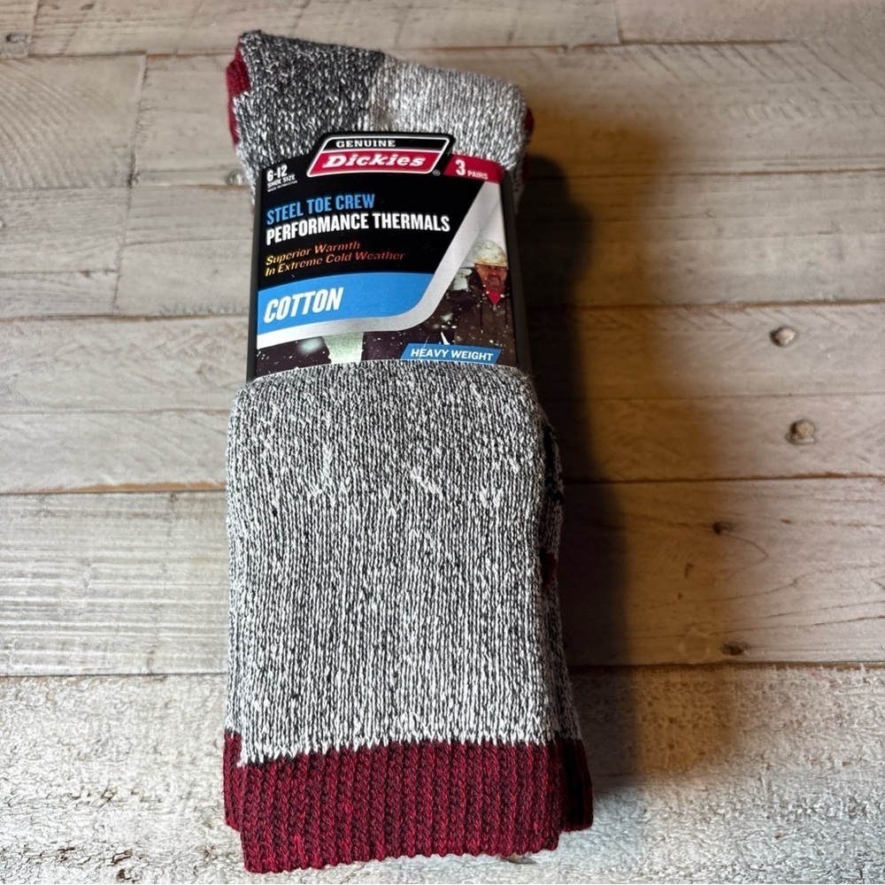 Men's Dickies Steel Toe Crew Performance Thermals Heavyweight Cotton 3 Pair Red